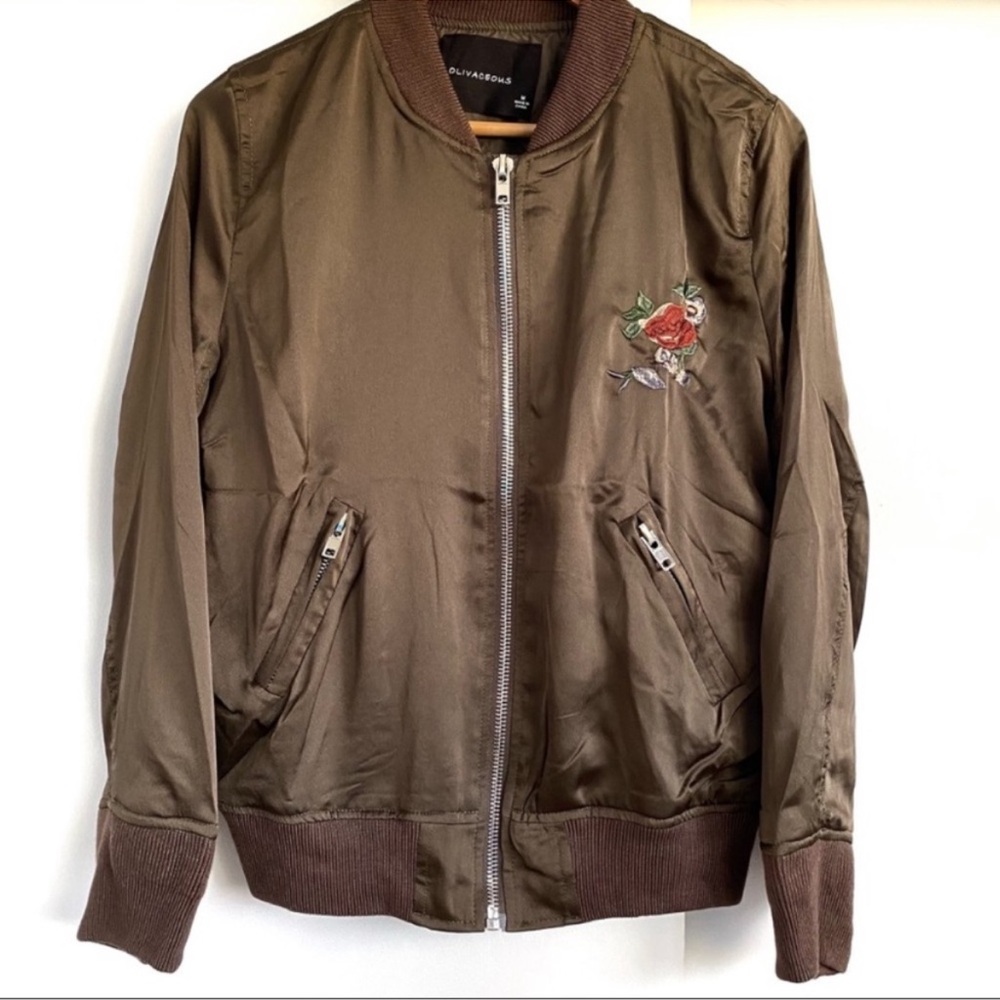Olivaceous Bomber Jacket Floral Satin Brown
New With Tag  Size M